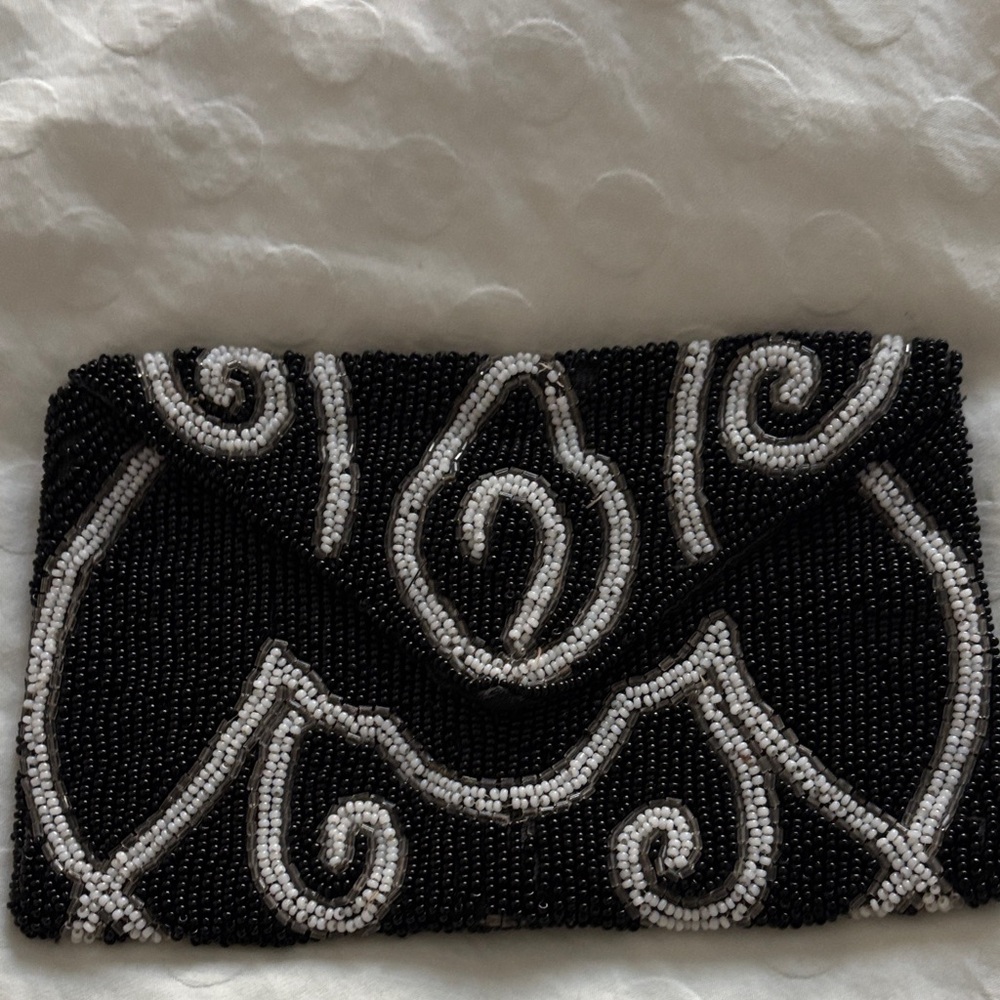 Vintage Beaded Black and White Clutch